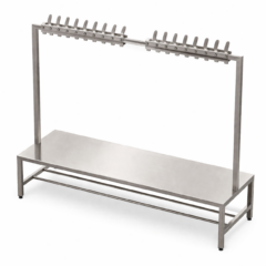 stainless steel changing room bench with coat hooks
