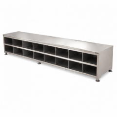 stainless steel locker room bench with shoe storage